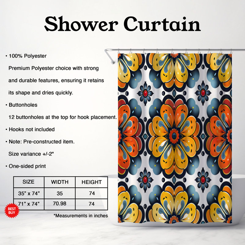Ringed Flowers - Premium Shower Curtain, 74"H x 71"W