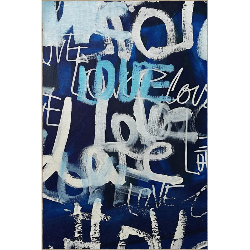 Tapis décoratif moderne à lettres bleu marine "Love", Rectangle 3 pi 11 po x 5 pi 10 po