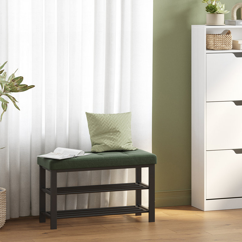 Amsterdam 8 Pair Shoe Storage Bench, Forest Green/Ink Black