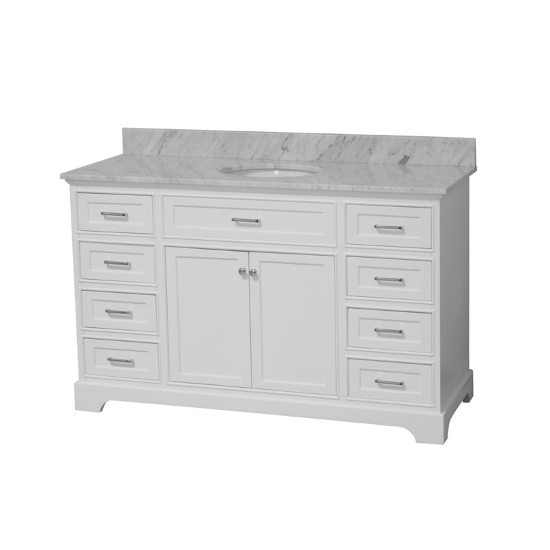 Ensemble de meuble-lavabo simple 60 po avec armoire blanche et comptoir en marbre de Carrare Ronnie, Blanc, Marbre de Carrare