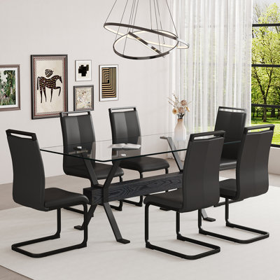 Modern Dining Table Set, Tempered Glass Dinner Table and Chairs for Kitchen or Dining Room