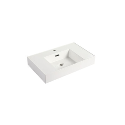 Lavabo en résine 30 po pour salle de bain - Lavabo à revêtement gélifié, blanc, 28,97 po Profondeur, 17,86 po de largeur, 4,91 po de hauteur, 44,71 lb, meuble-lavabo impeccable de tous les jours de 30 po et de largeur, P, l et H, entretien simple et hygiénique
