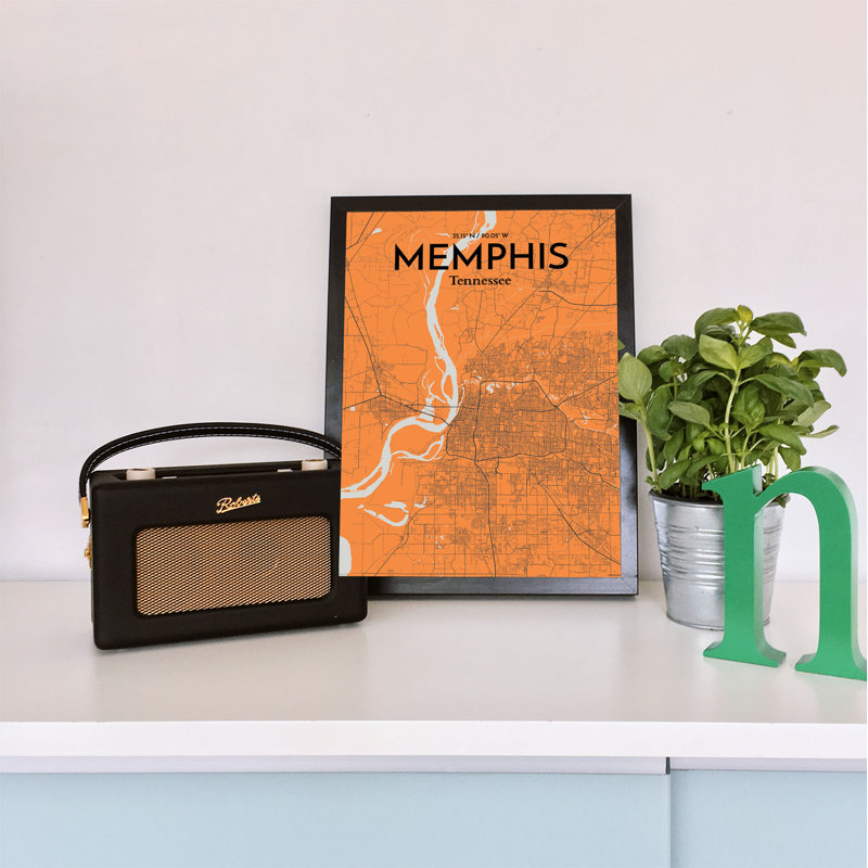 Memphis City Map - Unframed Graphic Art Print on Paper, 50.8cm H x 40.6cm W x 0.13cm D, Red