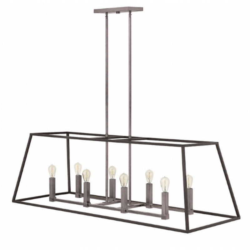 Luminaire suspendu linéaire en îlot de cuisine 8 lumières Burley Oak, Zinc vieilli