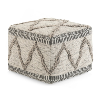 Pouf carré Sweeney de 18 po de largeur en laine et coton gris et naturel