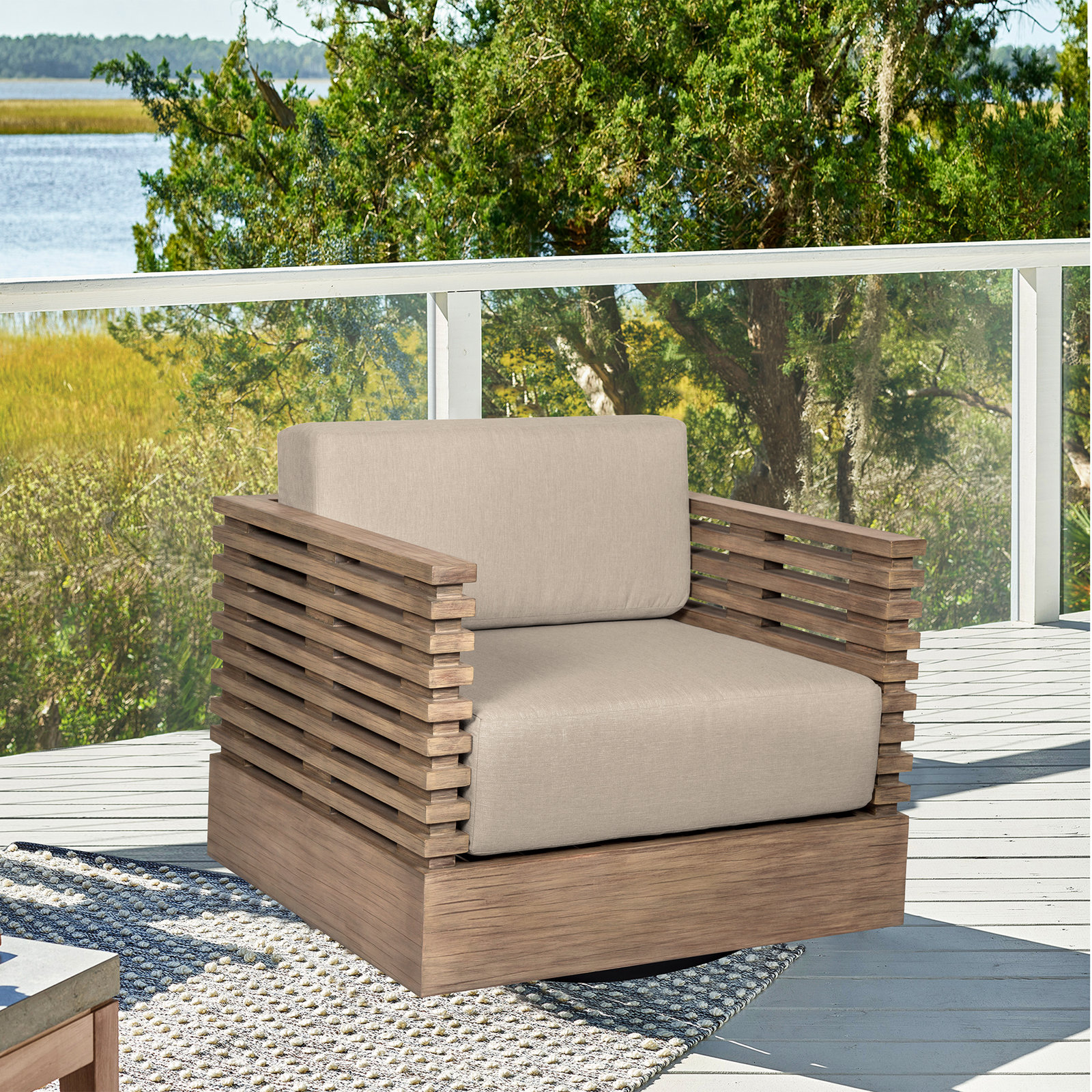 Fritz Swivel Eucalyptus Outdoor Lounge Chair, Taupe Performance