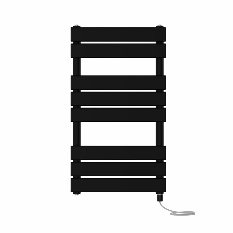 Aquala Flat Panel Towel Rail Heated Towel Rails, 80cm H x 45cm W x 6.2cm D, Black