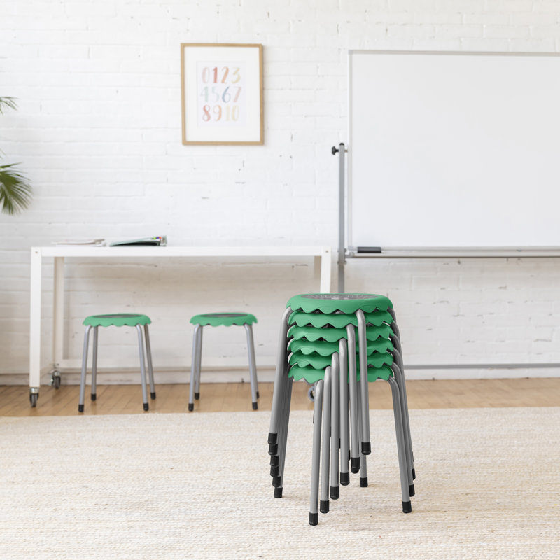 Emerald Green Stackable Plastic Stools with Steel Legs, 8-Piece Set