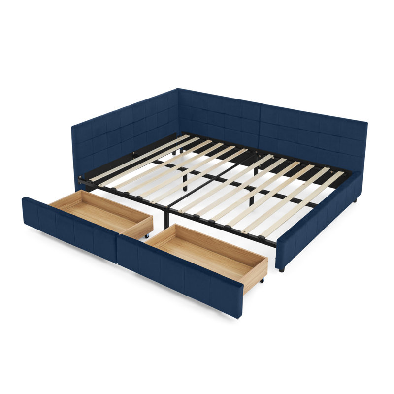 Full Size Storage Upholstered Tufted Bed Frame, Sofa Bed Frame With Comfortable Backrest And Armrests, Full Size Bed For Bedroom, Living Room,Velvet, DARK BLUE(80.5''*59''*29.5'')