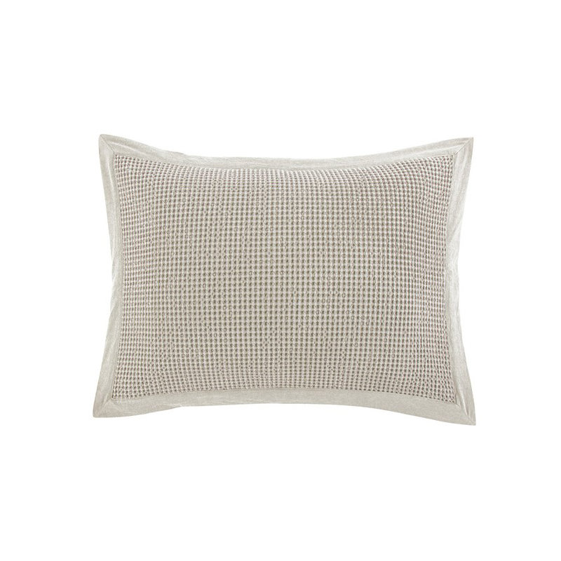 Stonewashed Cotton Waffle Weave Classic Chic Casual Pillow Sham, Light Tan, King