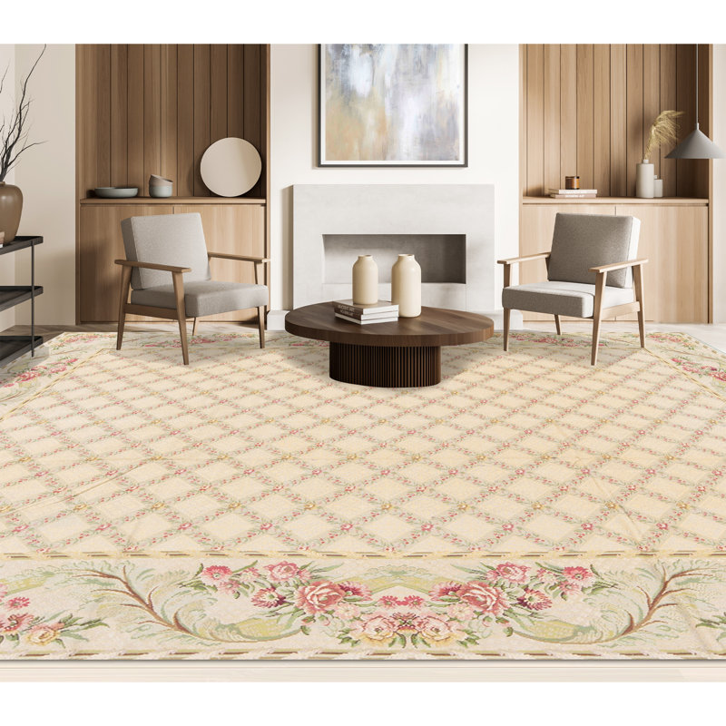 Hand-Knotted High-Quality Gold and Green Area Rug