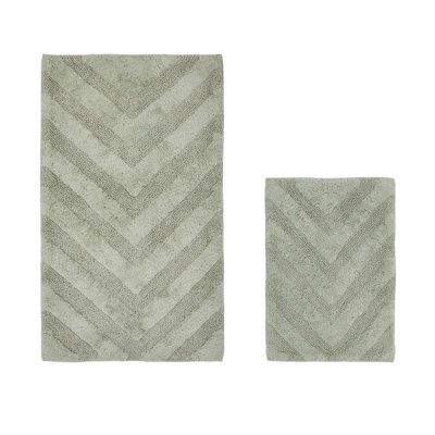 Ensemble de tapis pour salle de bain à chevrons 100% coton Annaclara Premium GSM 1990 2 pièces avec envers en latex antidérapant, certifié OEKO-TEX®, super absorbant et lavable à la machine, sauge foncé