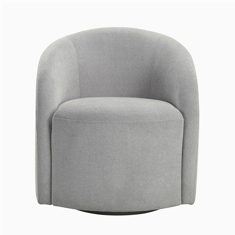 Fauteuil demi-tonneau pivotant gris clair en bois massif et meubles de salon contemporains luxueux, Gris clair