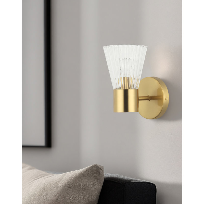 Laclaire 1 Light Wall Sconce - Clear Ribbed Glass, Aged Brass