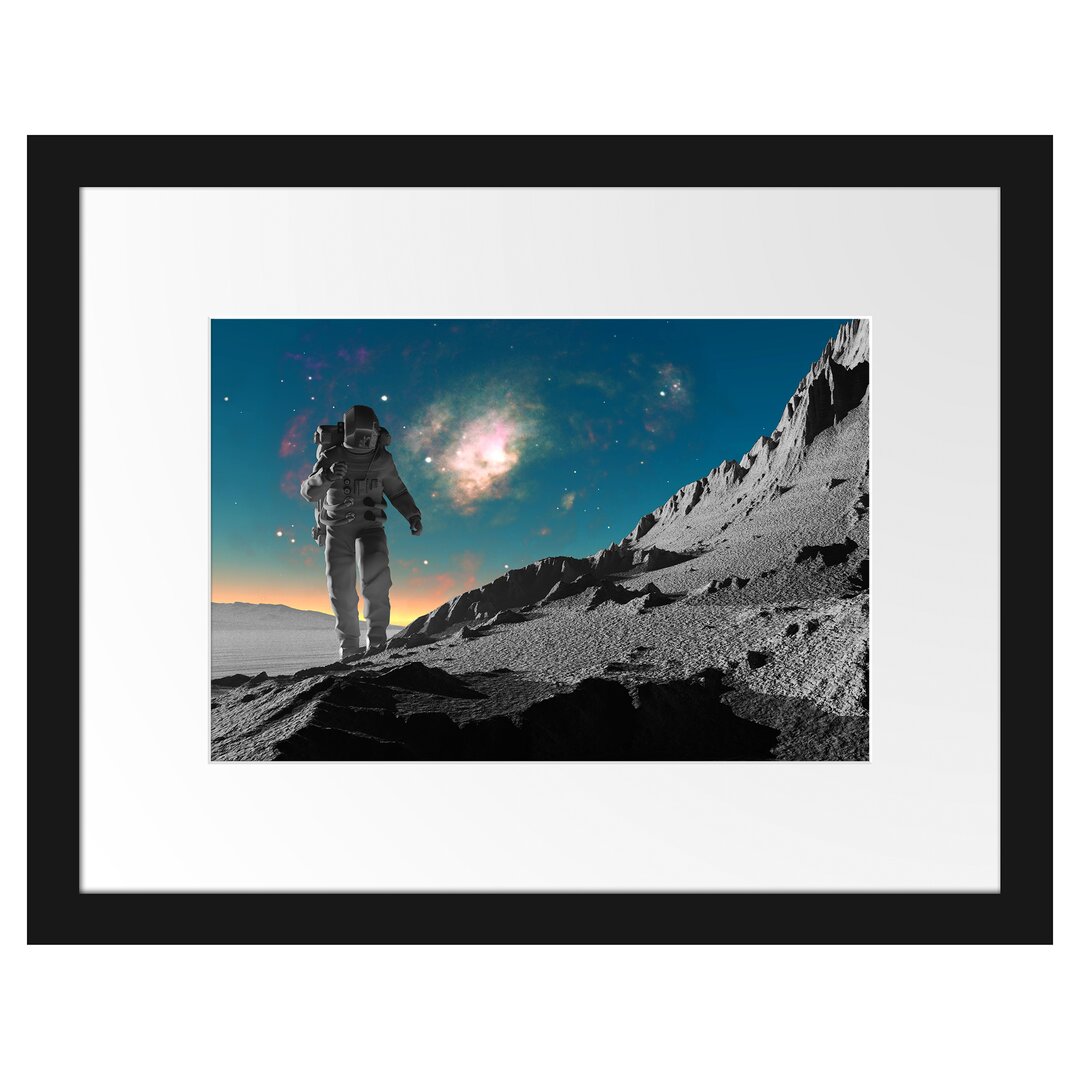 Gerahmtes Poster Astronaut Läuft auf dem Mond