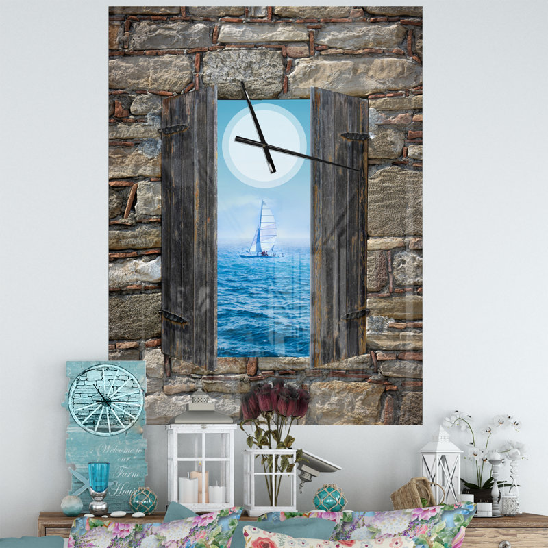 Fenêtre ouverte sur un bateau à voile - Horloge murale côtière, Très grand