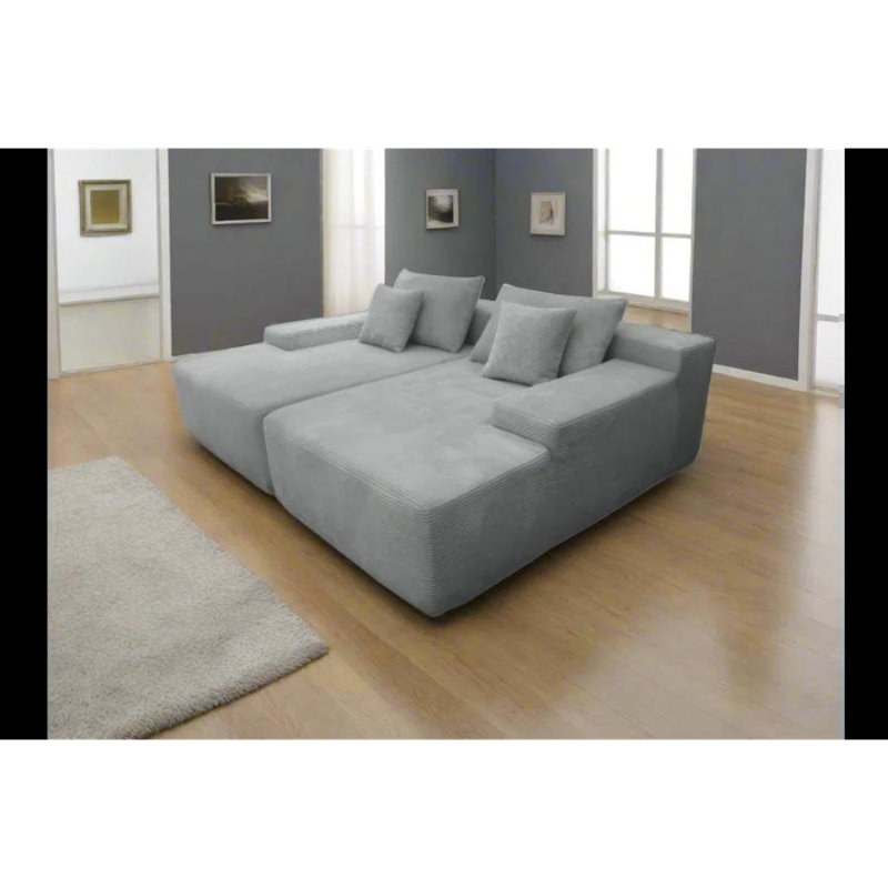 Canapé modulaire convertible (canapé longue méridienne double) - Canapé modulaire surdimensionné en chenille nervurée avec dossier coussiné