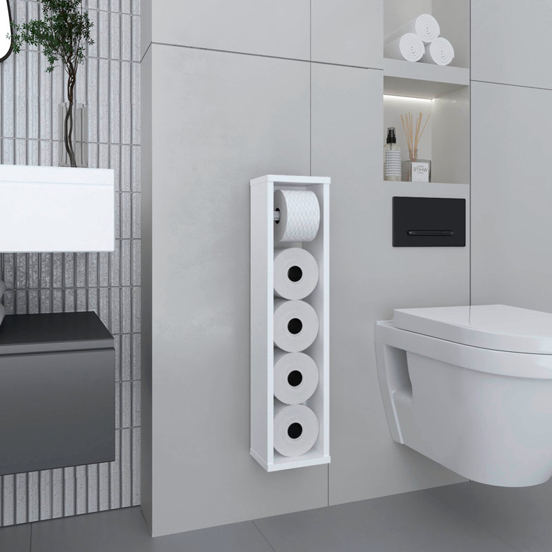 Bali  28" High Toilet Paper Holder Narrow Shelf Organizer For Bathroom, Living Room, Kitchen, Silver