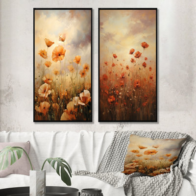 Cuivre, nuages, champ de coquelicots - coquelicots, art mural sur toile, ensemble de 2