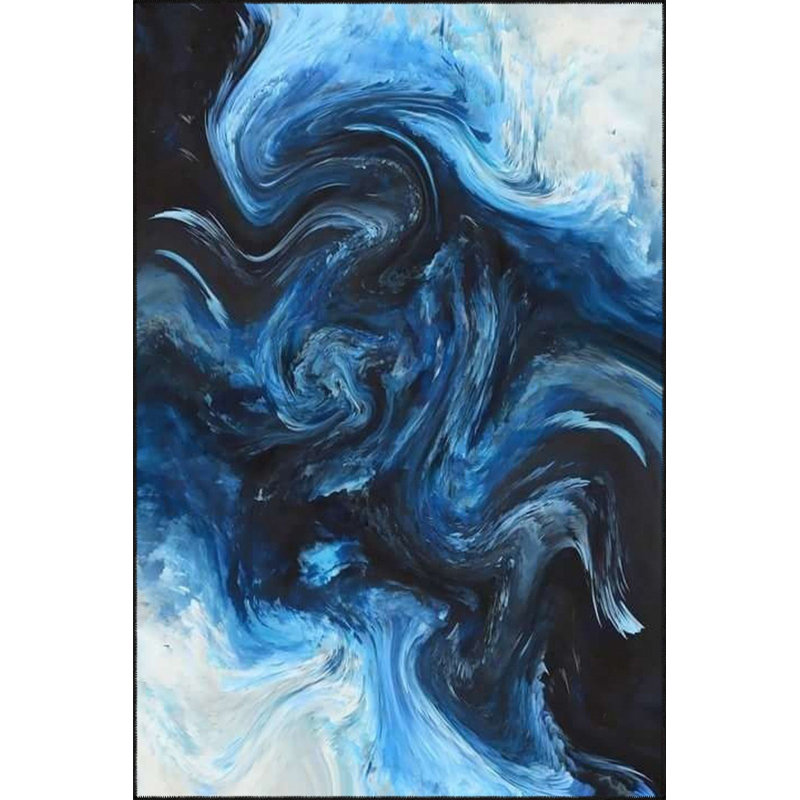 Tapis bleu tissé lavable à la machine, Sous-tapis rectangulaire de 3 pi 3 po x 4 pi 11 po