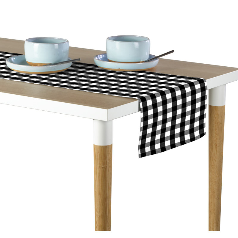 Ines Picnic Check Milliken Signature Table Runner, 108" L x 14" W, Black