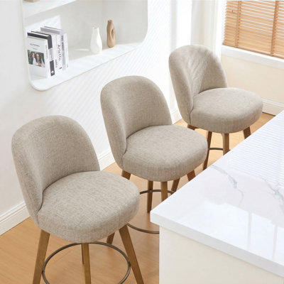 26" 3PCS Swivel Upholstered Counter Stool With Solid Wood Frame And Mid Back