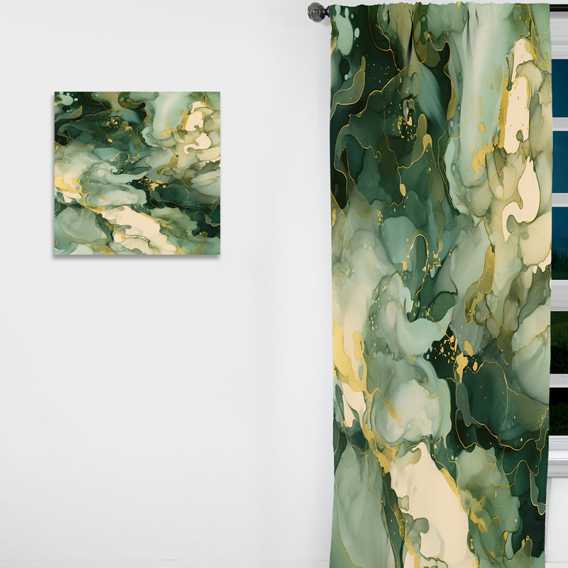 «Green Luxury Abstract Fluid Art I» - Rideau moderne - Velours obscurcissant - 1 panneau, L 52 po x L 90 po