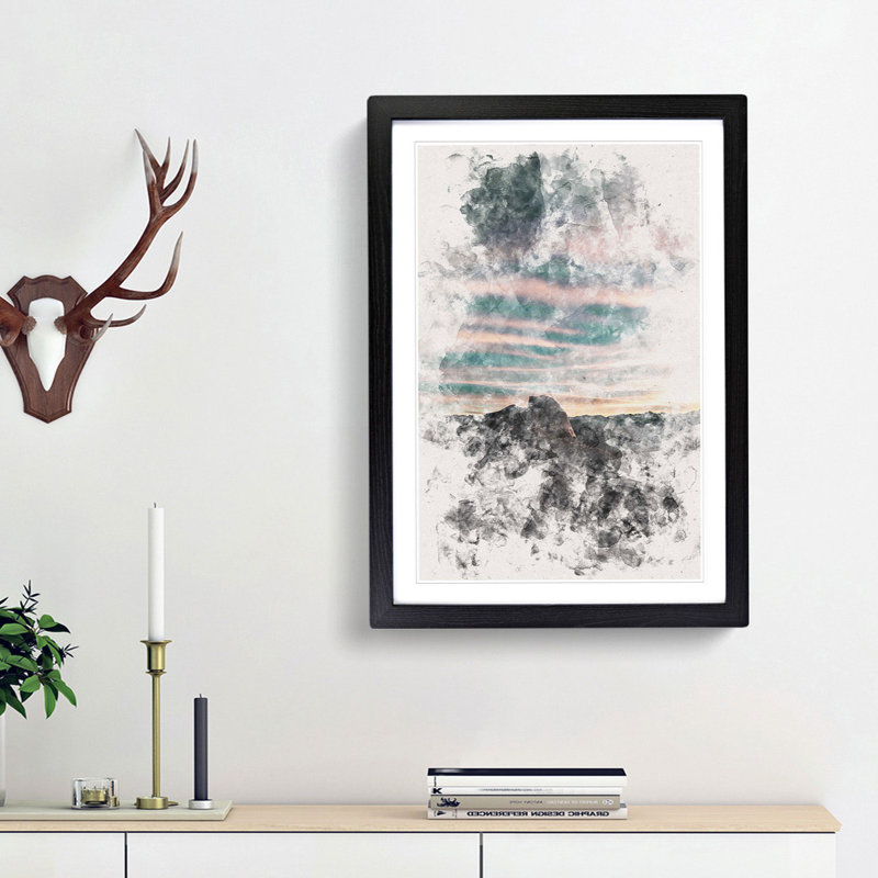 Glacier Point In California Watercolour - Picture Frame Graphic Art, 63cm H x 45cm W x 2cm D, Black Framed