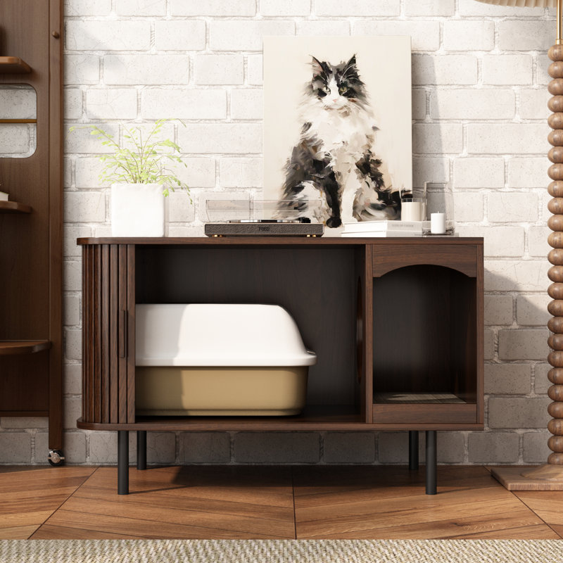 Enceinte de litière pour chat avec tablette à griffer pour chat, Brun