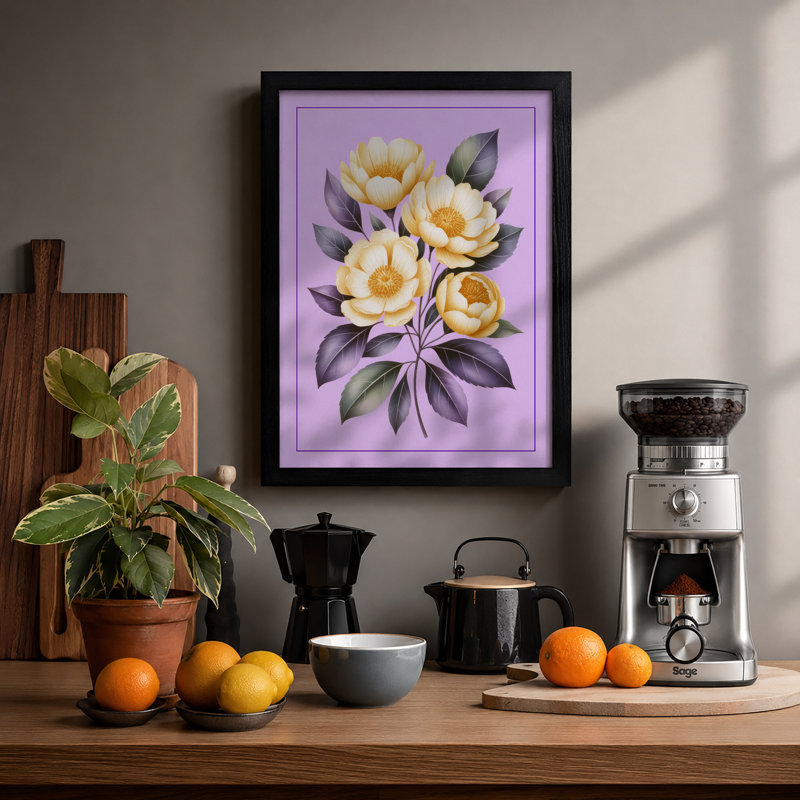 Cluster of Peonies Botanical - Framed Print, A1 - 84.1 x 59.4 cm, Black