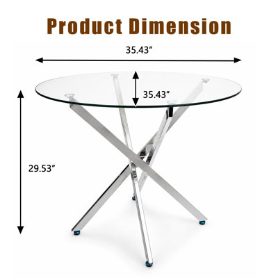Table de salle à manger ronde moderne en verre trempé avec base en métal