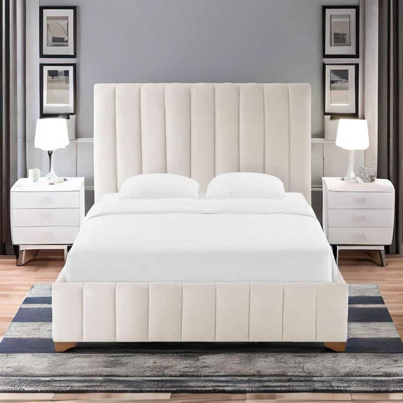 Lit plateforme tapissier Chamlee, Blanc, Complète