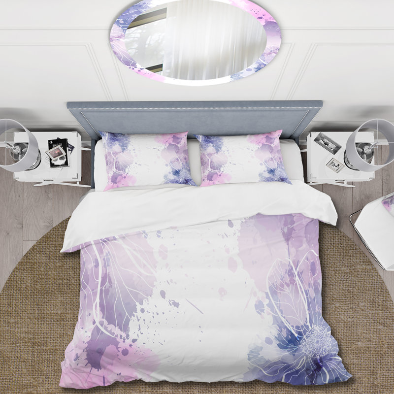 Ensemble de housse de couette moderne mauve et rose avec des éclaboussures colorées - mauve et rose