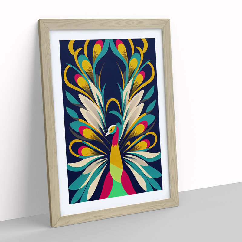 Peacock In Abstract No.4 - Single Picture Frame Print, 34cm H x 25cm W x 2cm D, Oak Framed