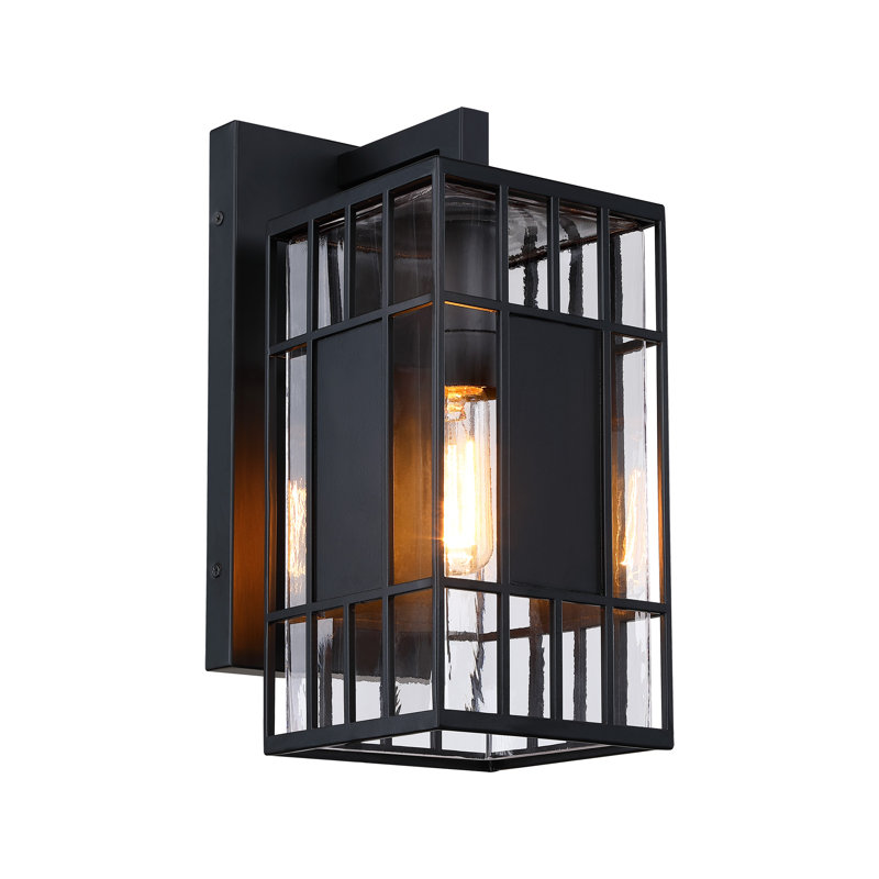 Riker 1-Light Black Outdoor Wall Sconce Light for Porches, 14" H x 6.5" W x 8.25" D