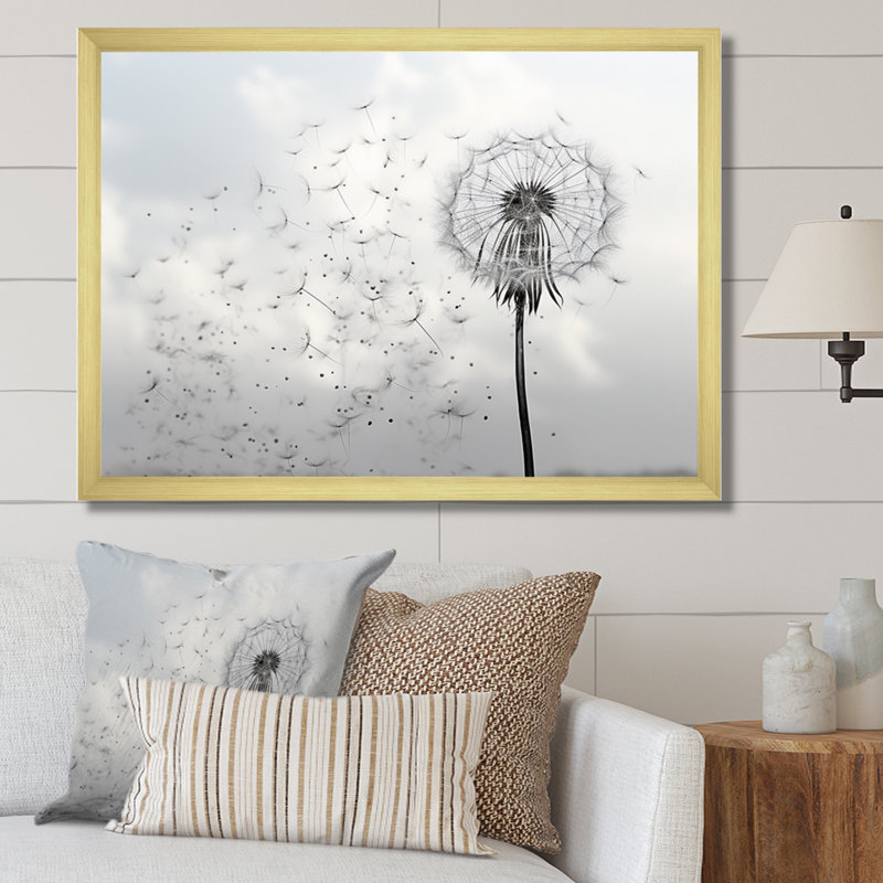 «Minimalims Dandelion Natures Fragility II», art mural encadré pissenlit, H 30 po x l 40 po x P 1,5 po, Cadre doré simple