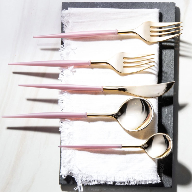Disposable Noble Collection Flatware Set, Gold/Blush Pink