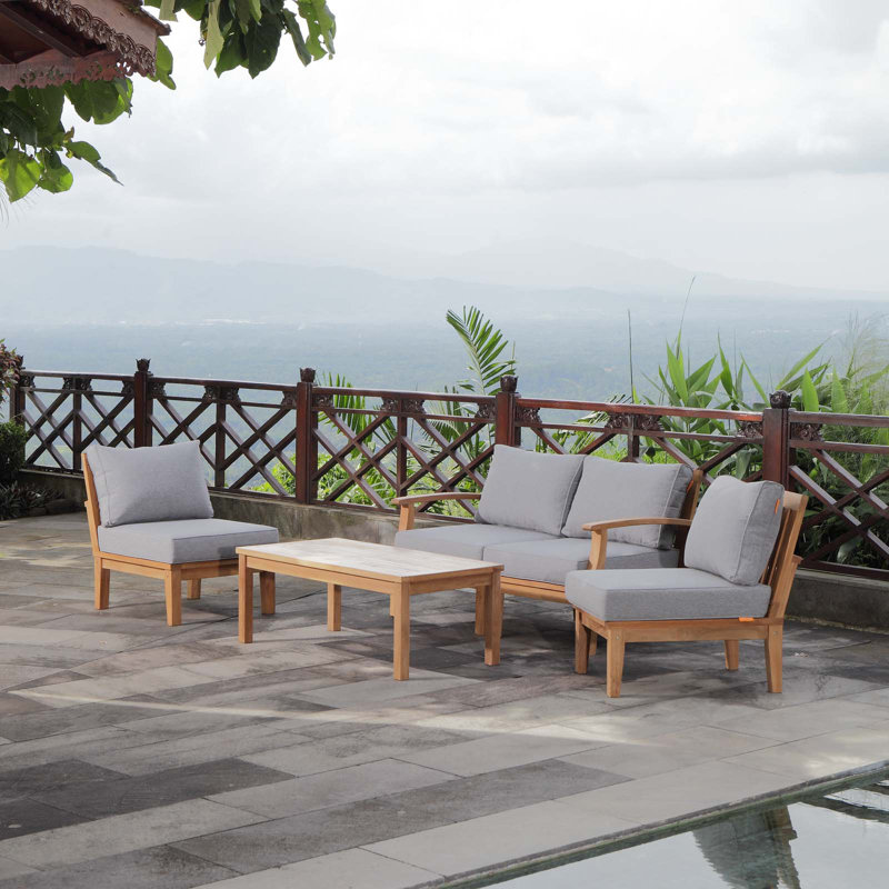 Modway Marina 5 Piece Outdoor Patio Teak Set, Gray