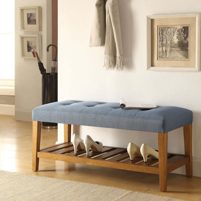 Banc de rangement rembourré en bois avec tablette à lattes Warwickshire