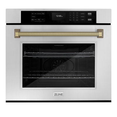 ZLINE Autograph 30 in. True Convection Single Wall Oven in Stainless Steel & Bronze Helix Handle