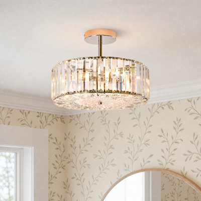  4 - Light Dimmable Crystal Drum Semi Flush Mount in Nickel