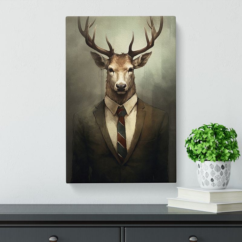 Stag Minimalism Art - Wrapped Canvas, 76cm H x 50cm W x 3cm D