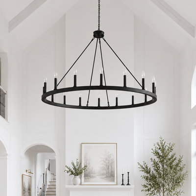 Adriana 16-Light 47" Dimmable Farmhouse Wagon Wheel Chandelier for Dining Room & Living Room