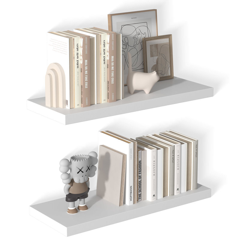  Large Floating Shelves for Wall Set of 2 Wooden Wall Shelves 30 in x 12.75 in x 2 in Room Decor Long Shelf with Invisible Wall Mount Bracket for Bedroom, Kitchen, Living Room, White