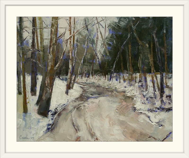 «Leyton Winter Creek» par Michael Creese - impression, H 27 po x l 32 po x P 1 po, Cadre blanc