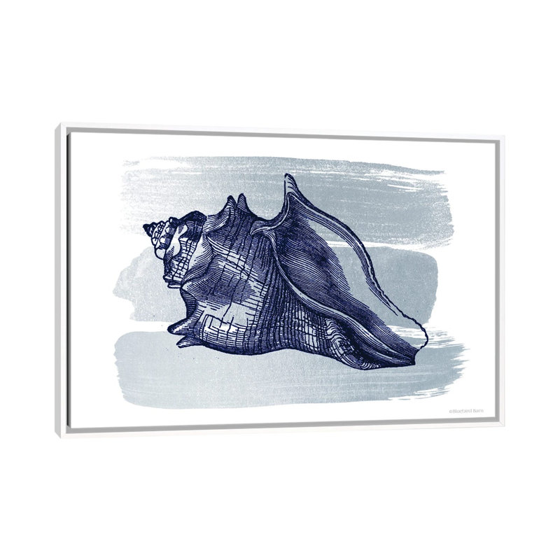 Brushed Midnight Blue Seashell 1 Piece Wall Art on Canvas, 66.04 cm H x 45.72 cm W, White Floater Frame