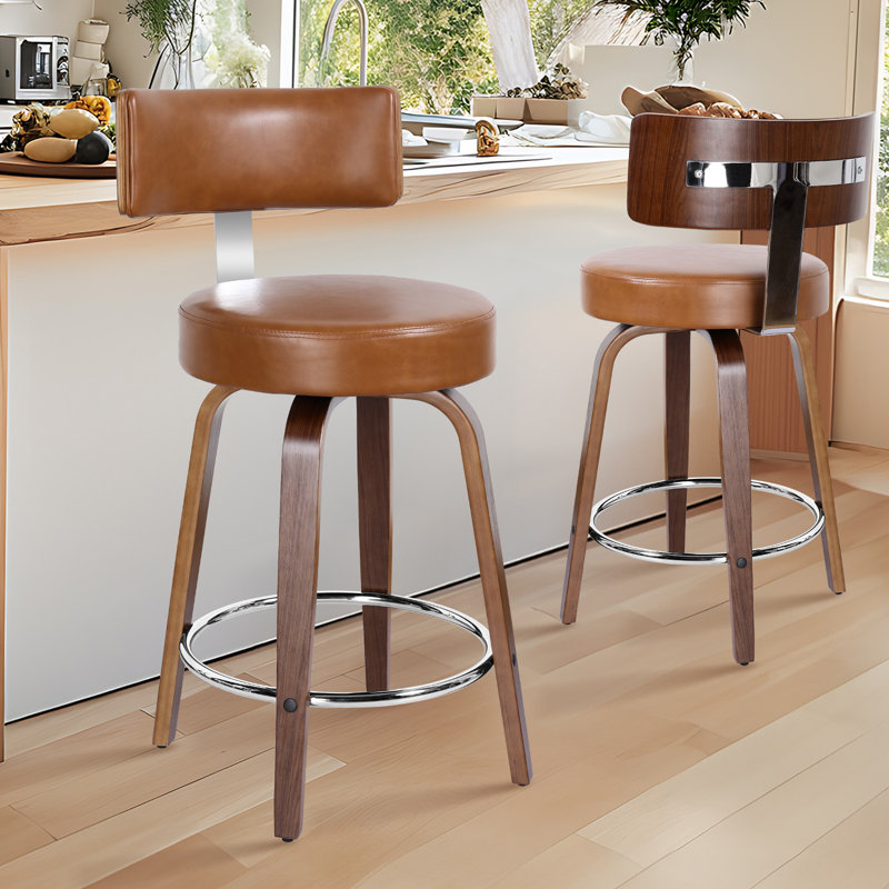 Tabouret de bar et de comptoir Sonja, Tabouret de comptoir (siège d'une hauteur de 26 p, Siège brun / cadre brun
