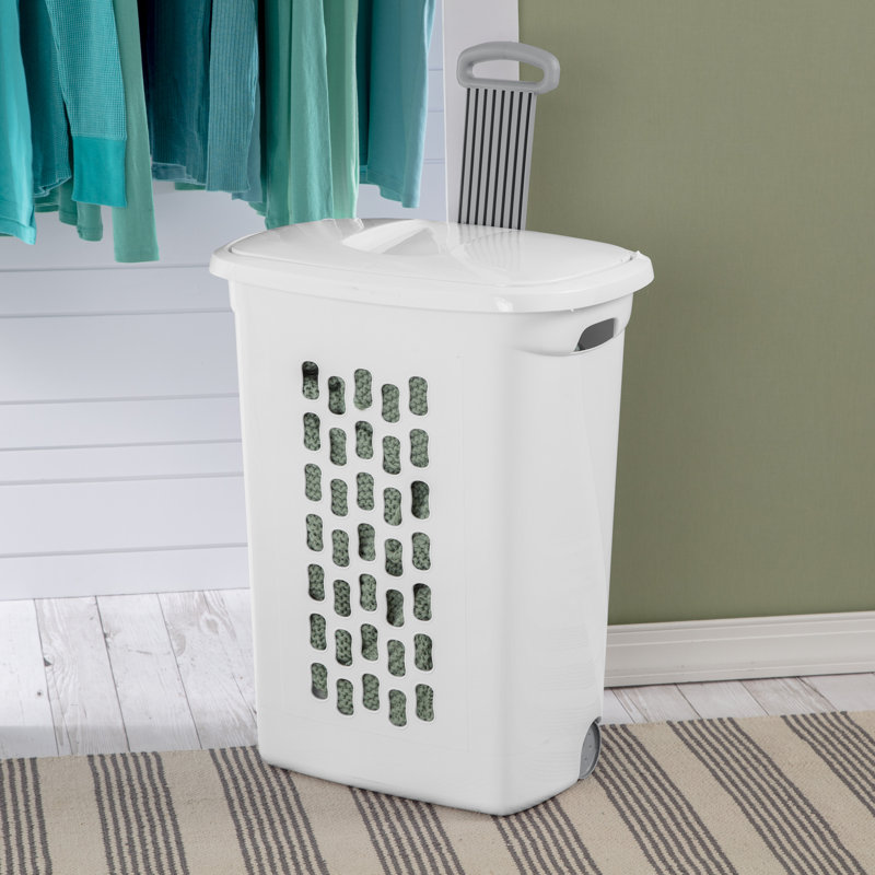 Sterilite Ultra Wheeled Laundry Hamper with Lid, Handle and Wheels for Easy Rolling of Clothes
