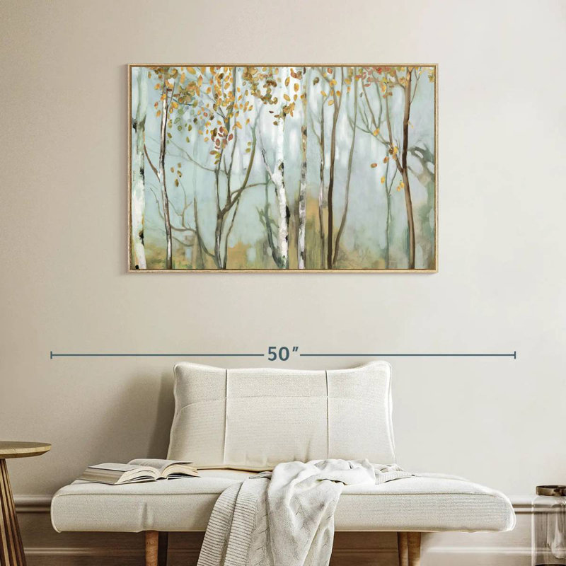 Bouleau dans le brouillard II, Cadre flottant en bois naturel, 40 po x 27 po