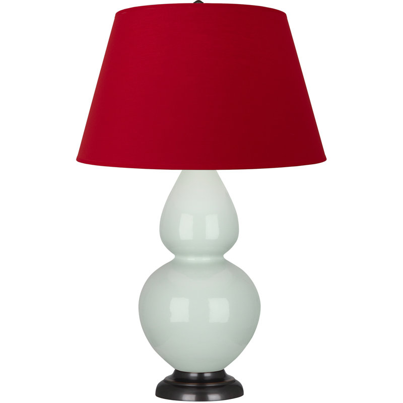 Lampe de table double gourde en céramique, Blanc cassé, Céladon glacé / bronze, Bronze